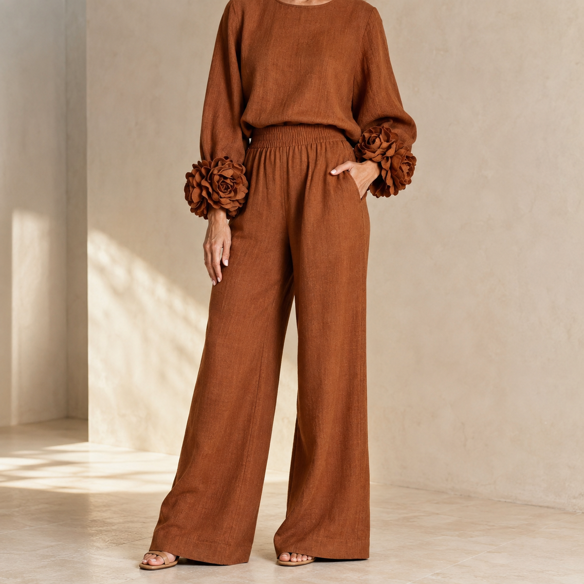 Kalina | Floral-Cuff Wide-Leg Set
