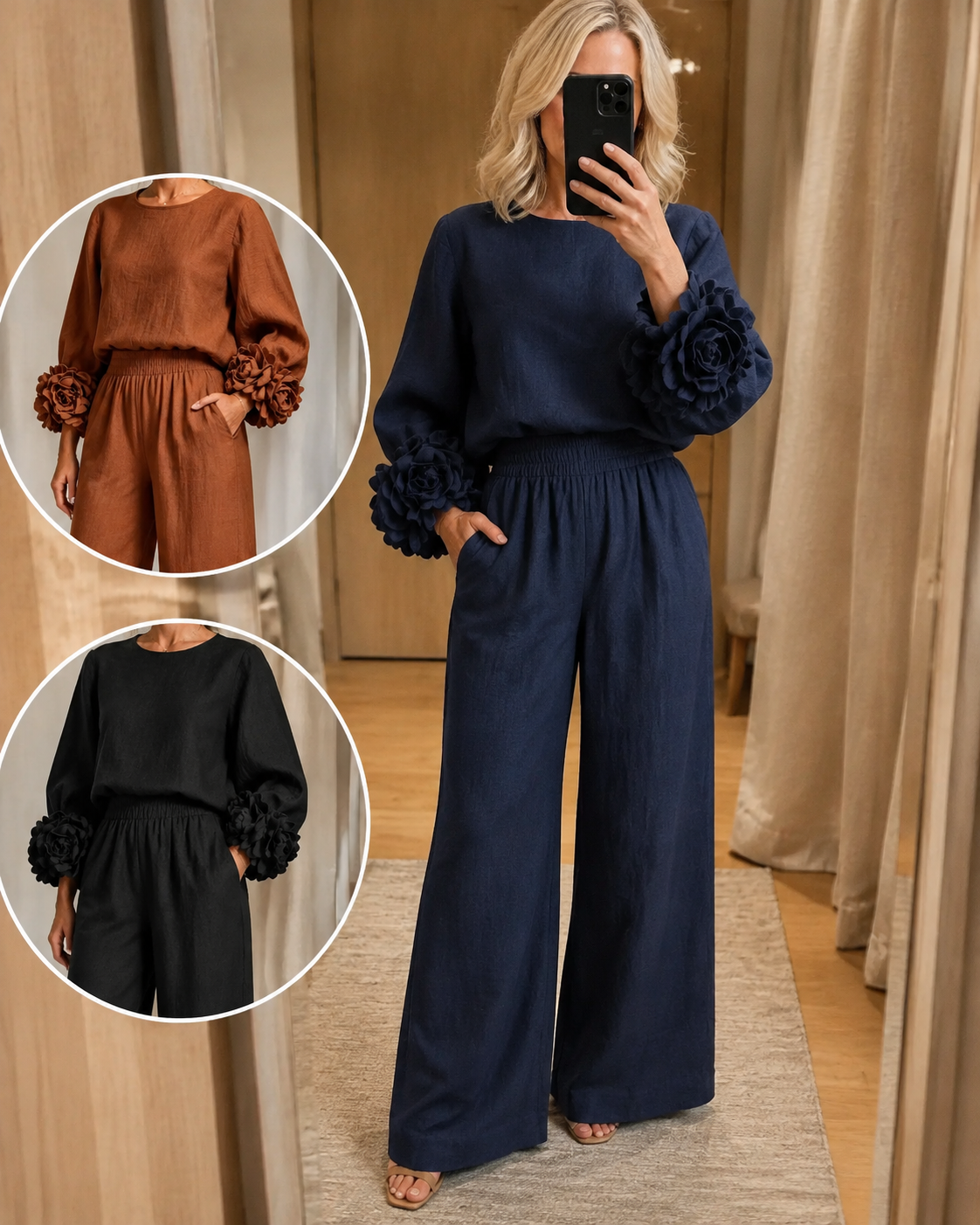 Kalina | Floral-Cuff Wide-Leg Set