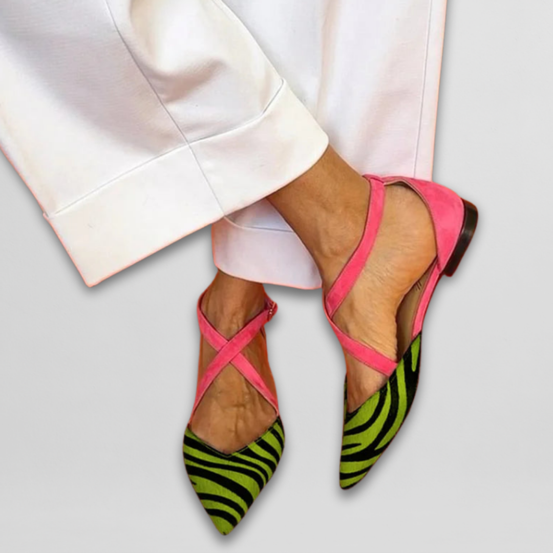 Fern | Strappy Zebra-Print Ballet Flats