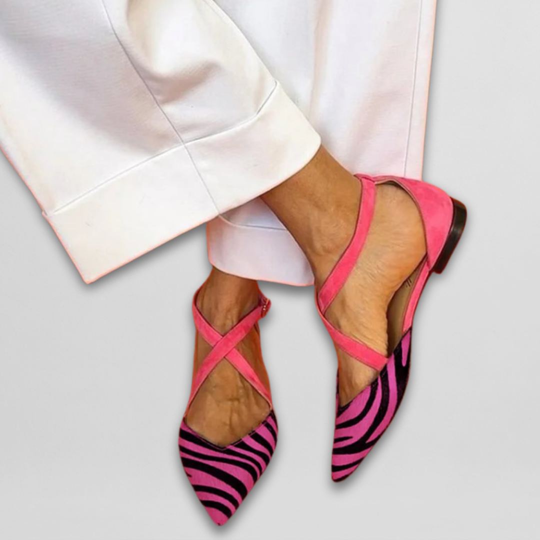 Fern | Strappy Zebra-Print Ballet Flats