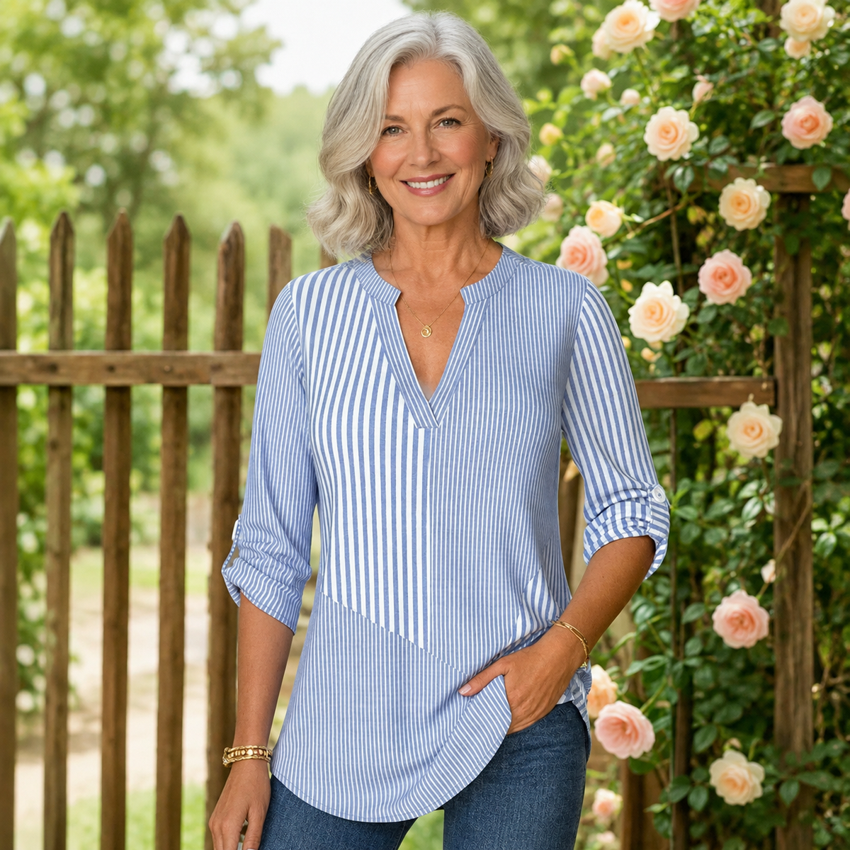 Lynette | Striped V-Neck Blouse