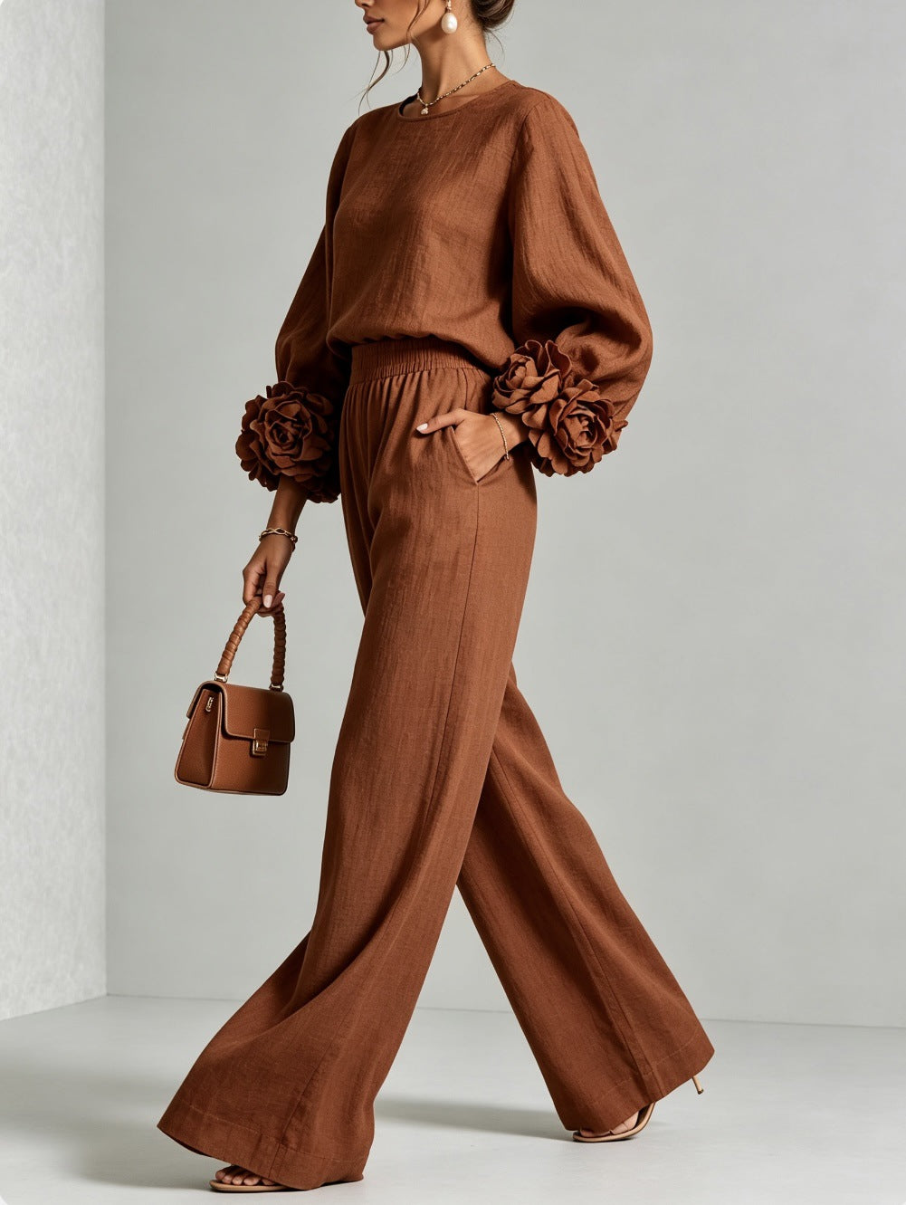 Kalina | Floral-Cuff Wide-Leg Set