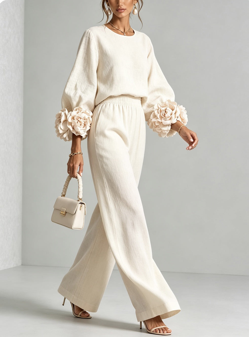 Kalina | Floral-Cuff Wide-Leg Set