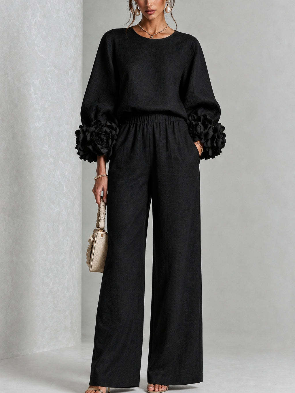 Kalina | Floral-Cuff Wide-Leg Set