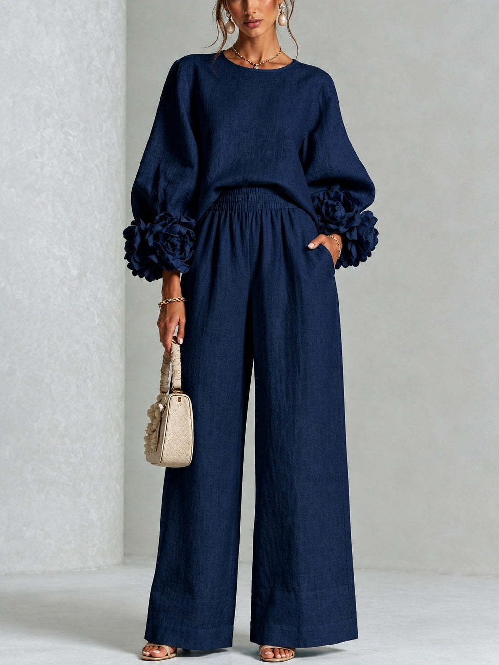 Kalina | Floral-Cuff Wide-Leg Set