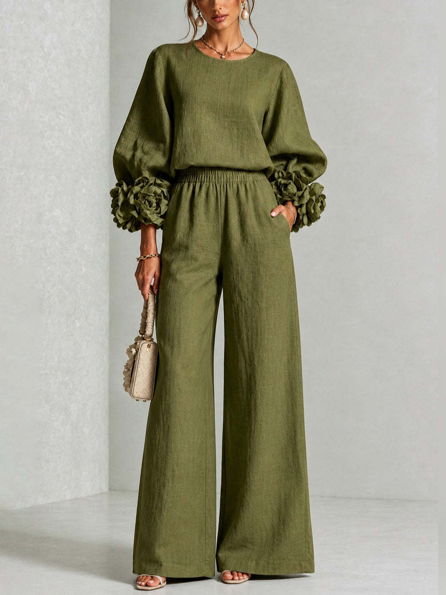 Kalina | Floral-Cuff Wide-Leg Set