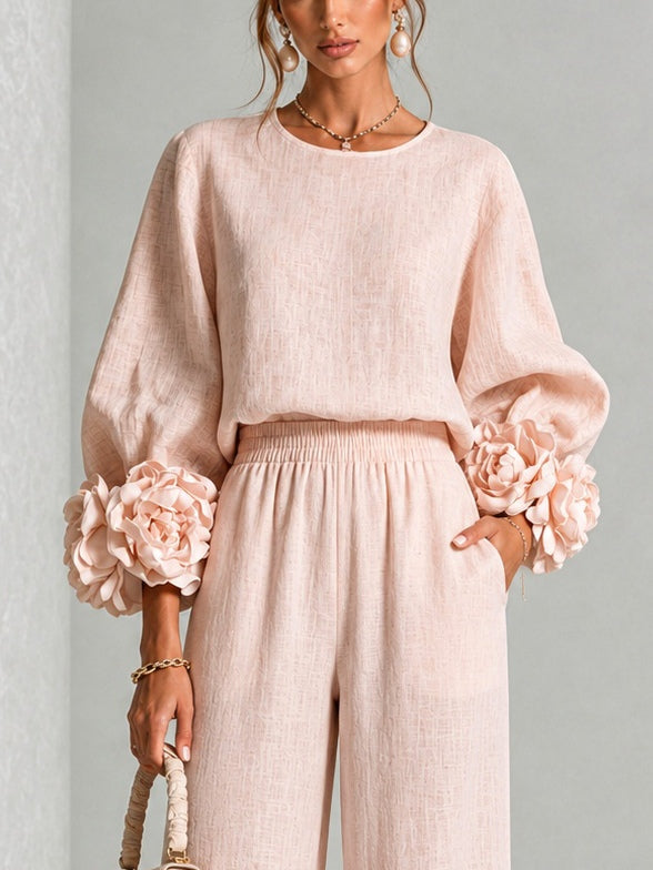 Kalina | Floral-Cuff Wide-Leg Set