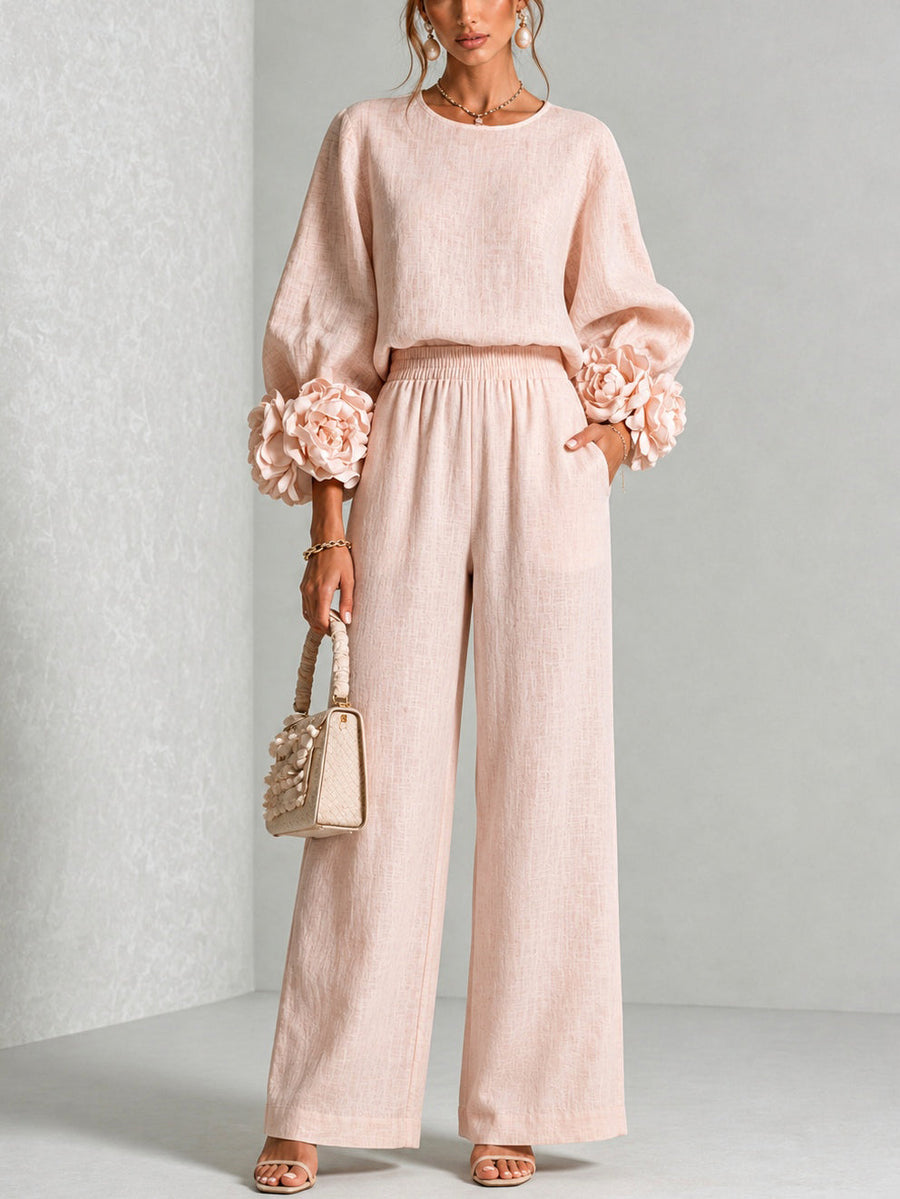 Kalina | Floral-Cuff Wide-Leg Set