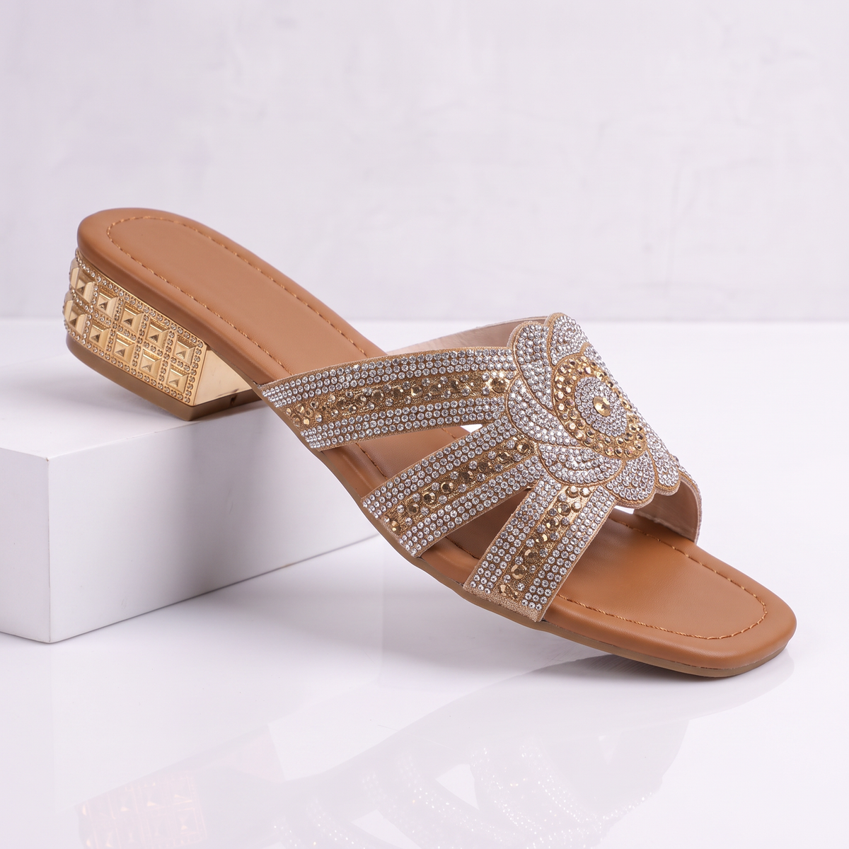 Rosette | Crystal-Embellished Low-Heel Slides