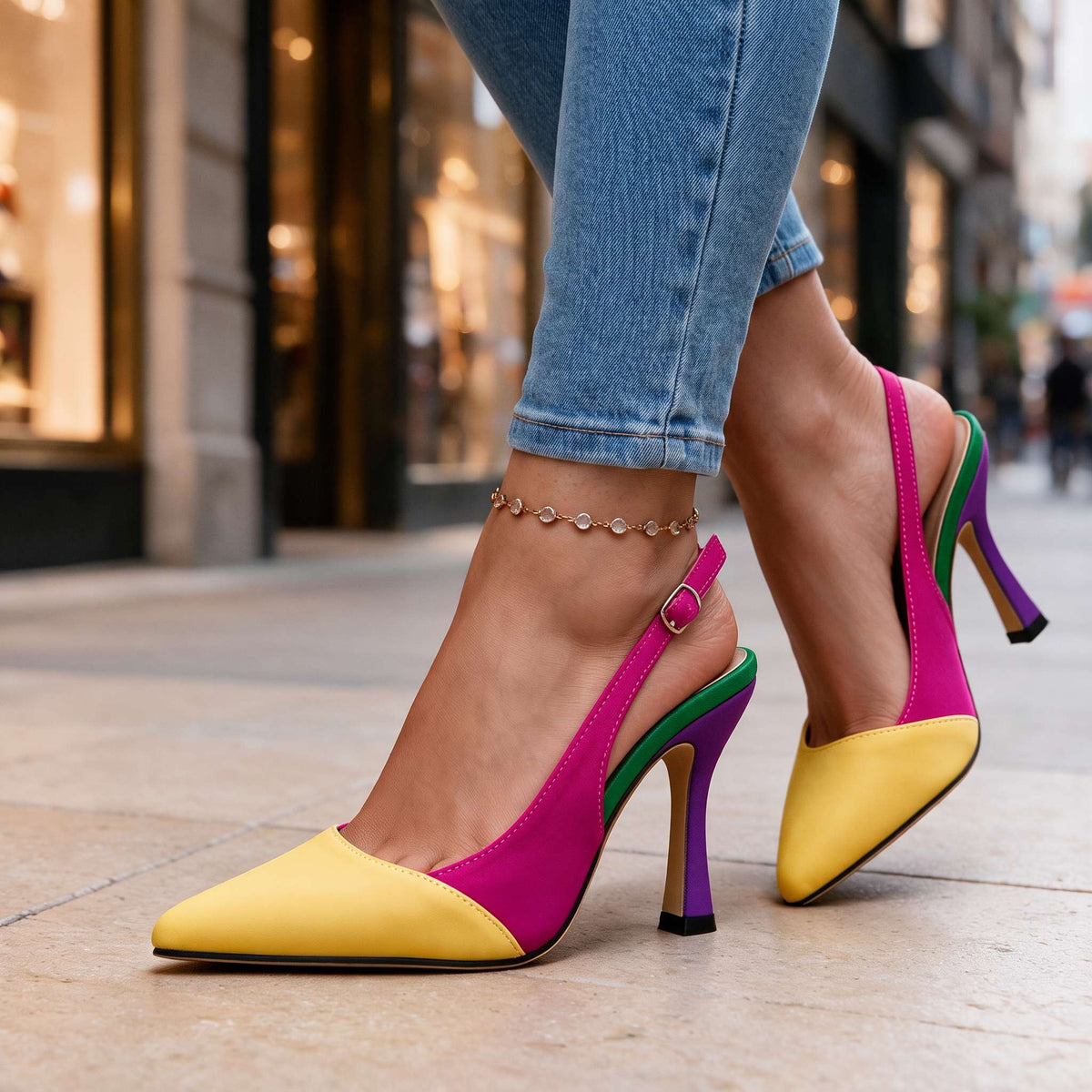 Nancy | Color-Block Slingback Heels
