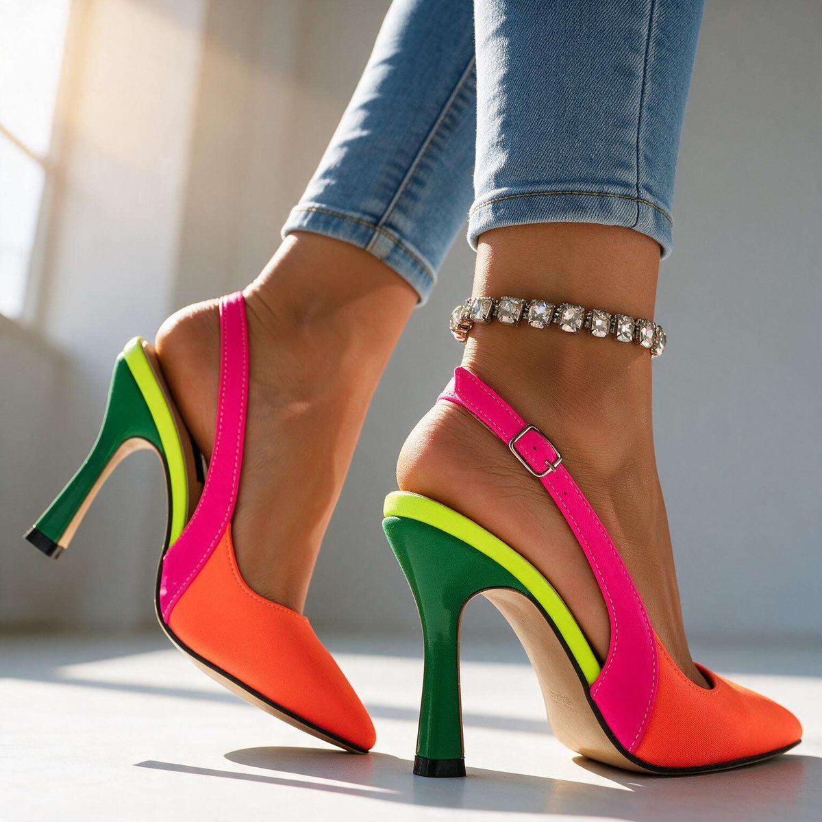 Nancy | Color-Block Slingback Heels